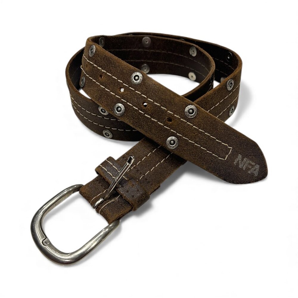 Vintage NFA Leather Belt Brown Silver‎ Rivets 37.5"  Outlaw Cowboy Ranch Corral